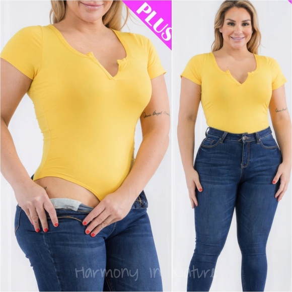 Split Charm Casual Curve Bodysuit - Lemon - Picture 1 of 8